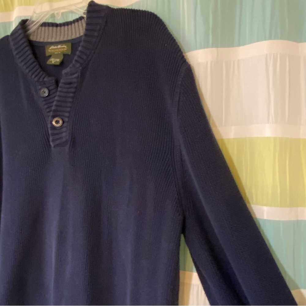 Vintage Eddie Bauer Oversized Cotton Knit Sweater Navy Blue Sz XL - Picture 4 of 9